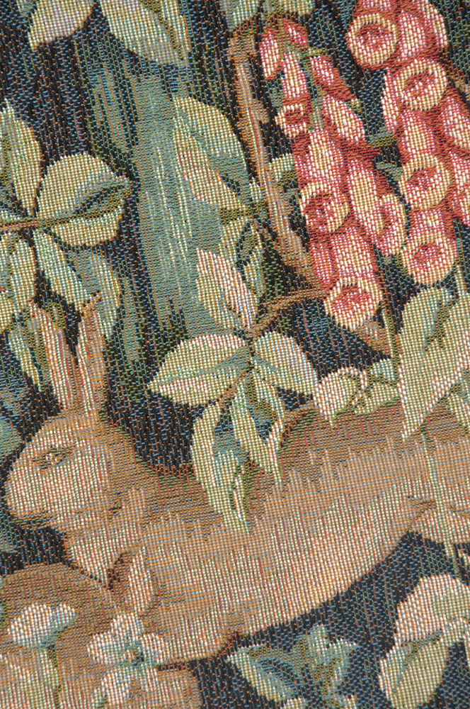 Two Hares In A Forest Small French Tapestry Cushion | Close Up 2