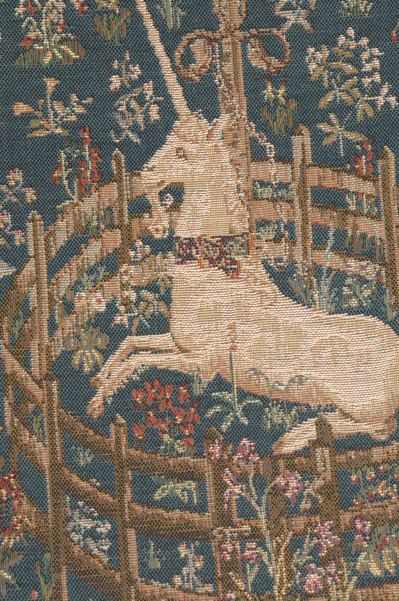 Licorne Captive Bleu Small French Tapestry Table Runner | Close Up 1