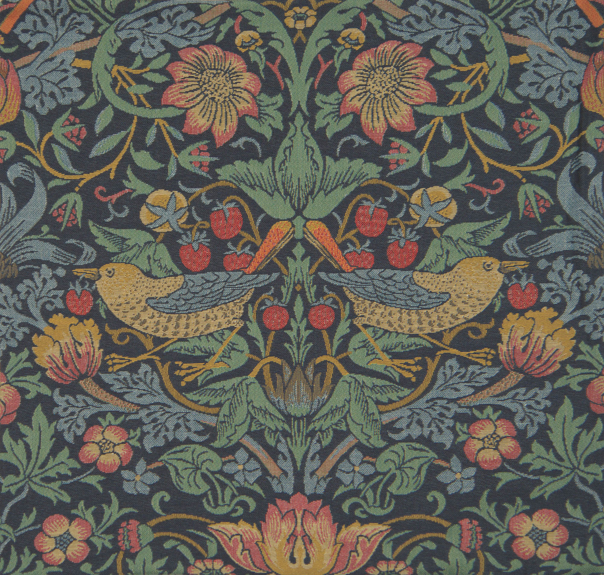 Strawberry Thief B Blue by William Morris European Cushion Cover | Close Up 1