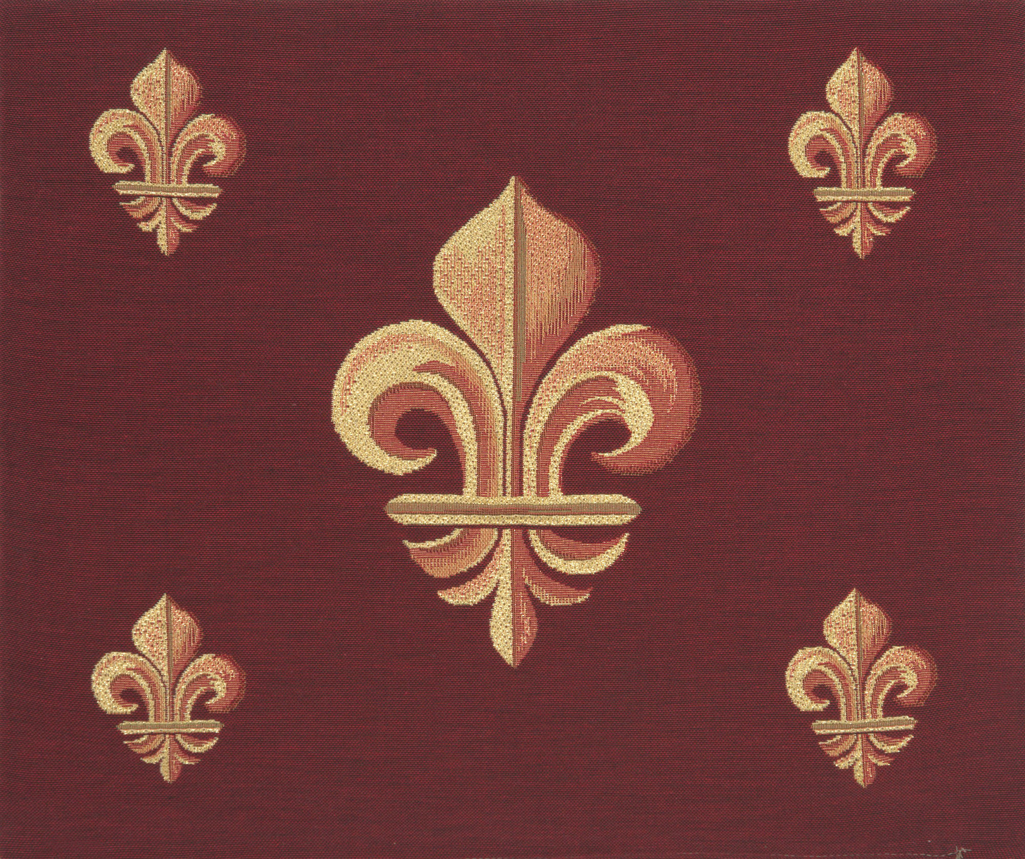 Five Fleur de Lys Red French Tapestry Cushion | Close Up 1