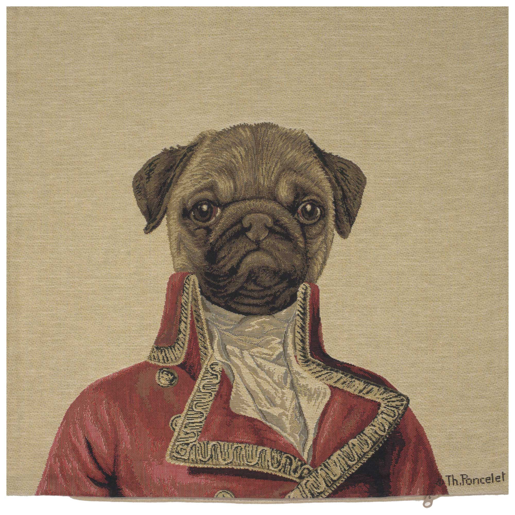 Commodore Pug Red European Cushion Cover | Close Up 1