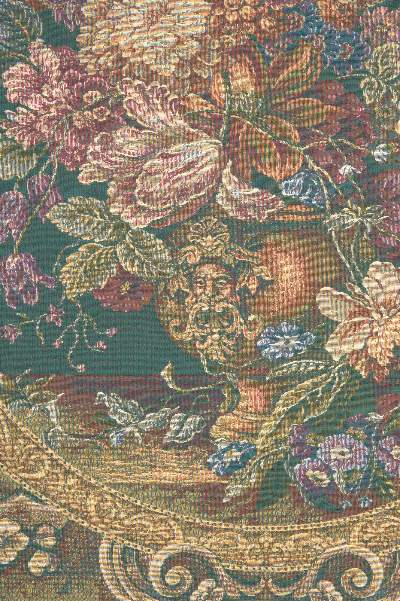 Floral Composition in Vase Green Italian Tapestry Wall Hanging | Close Up 1