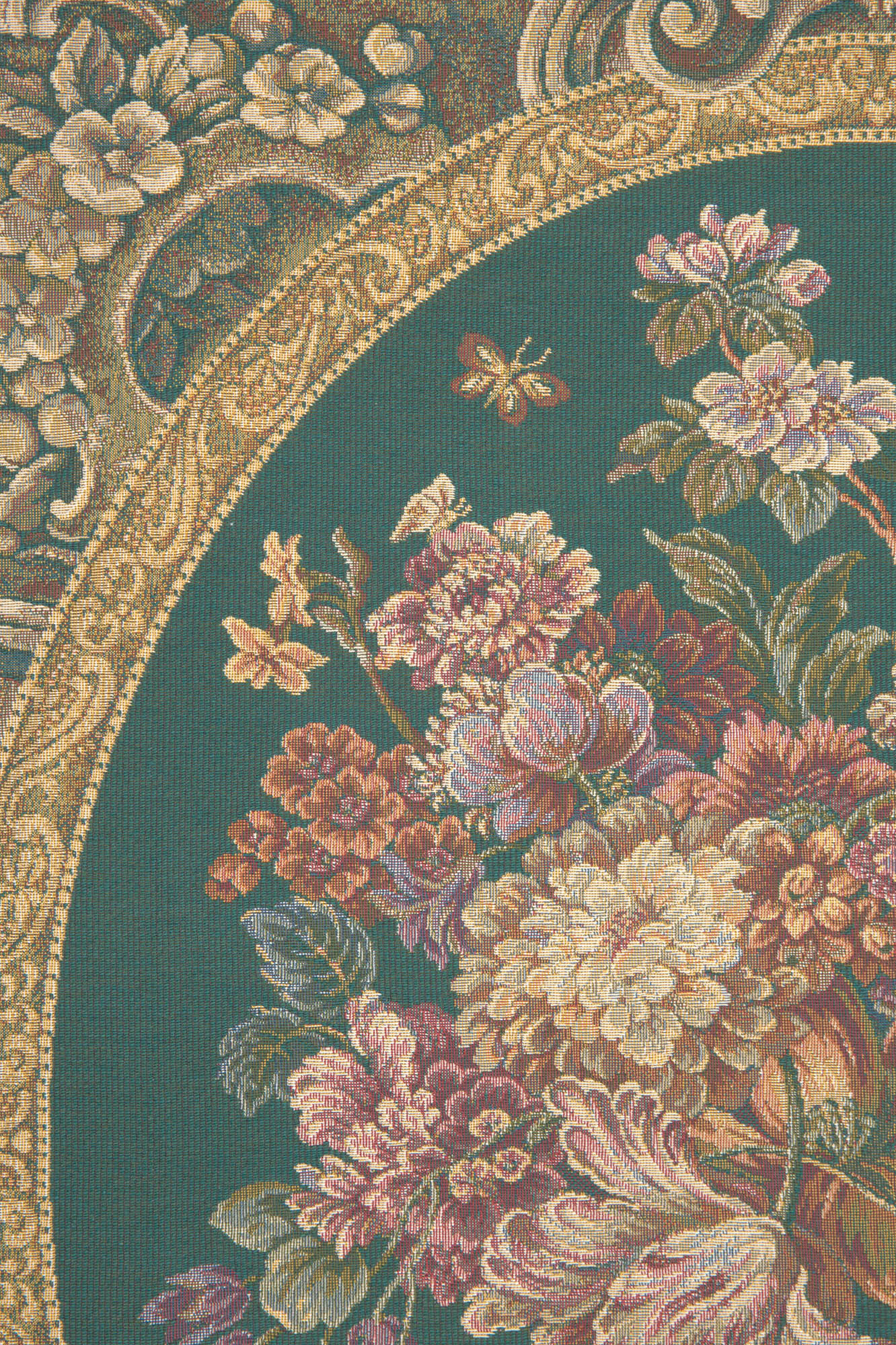 Floral Composition in Vase Green Italian Tapestry Wall Hanging | Close Up 2