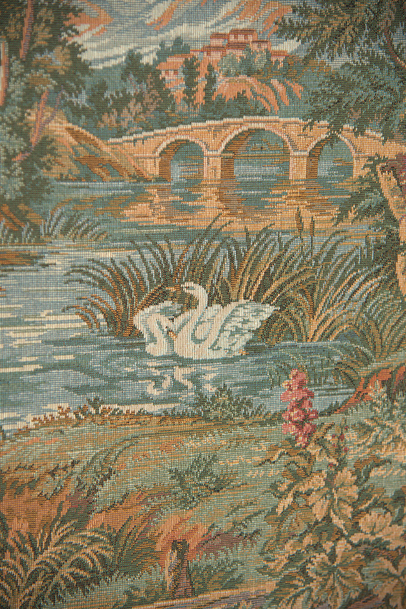 Swan in the Lake Vertical Italian Tapestry Wall Hanging | Close Up 1