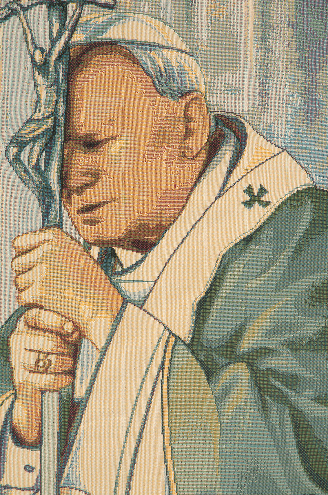 Pope John Paul II  Italian Tapestry Wall Hanging | Close Up 1