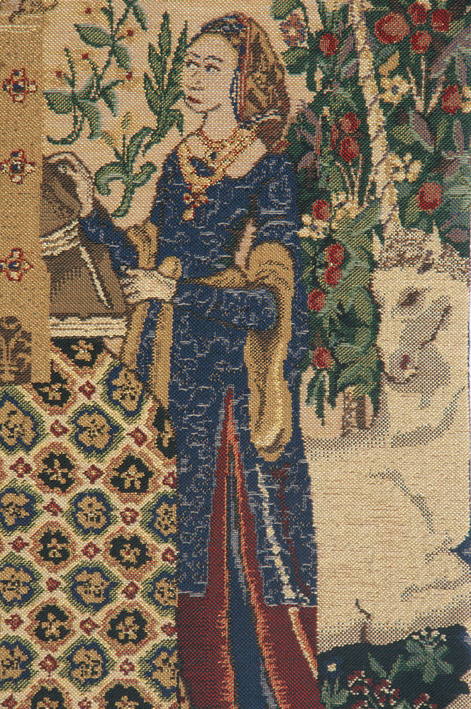 Lady and the Organ, Beige  Belgian Tapestry | Close Up 1