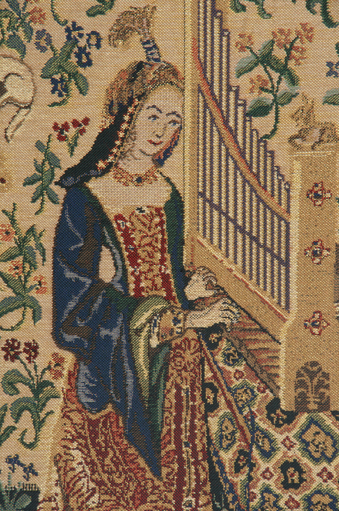 Lady and the Organ, Beige  Belgian Tapestry | Close Up 2