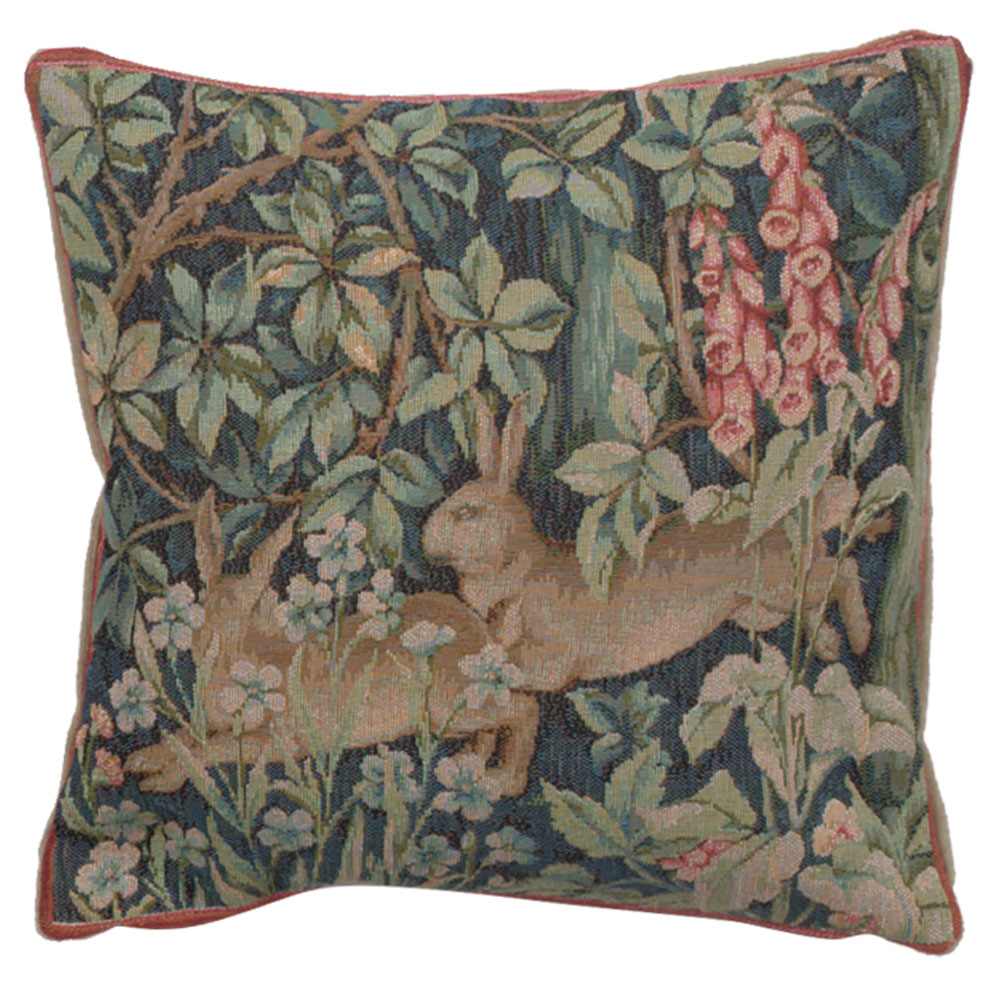 Two Hares In A Forest Small French Tapestry Cushion Pillow Covers New 14x14 inch