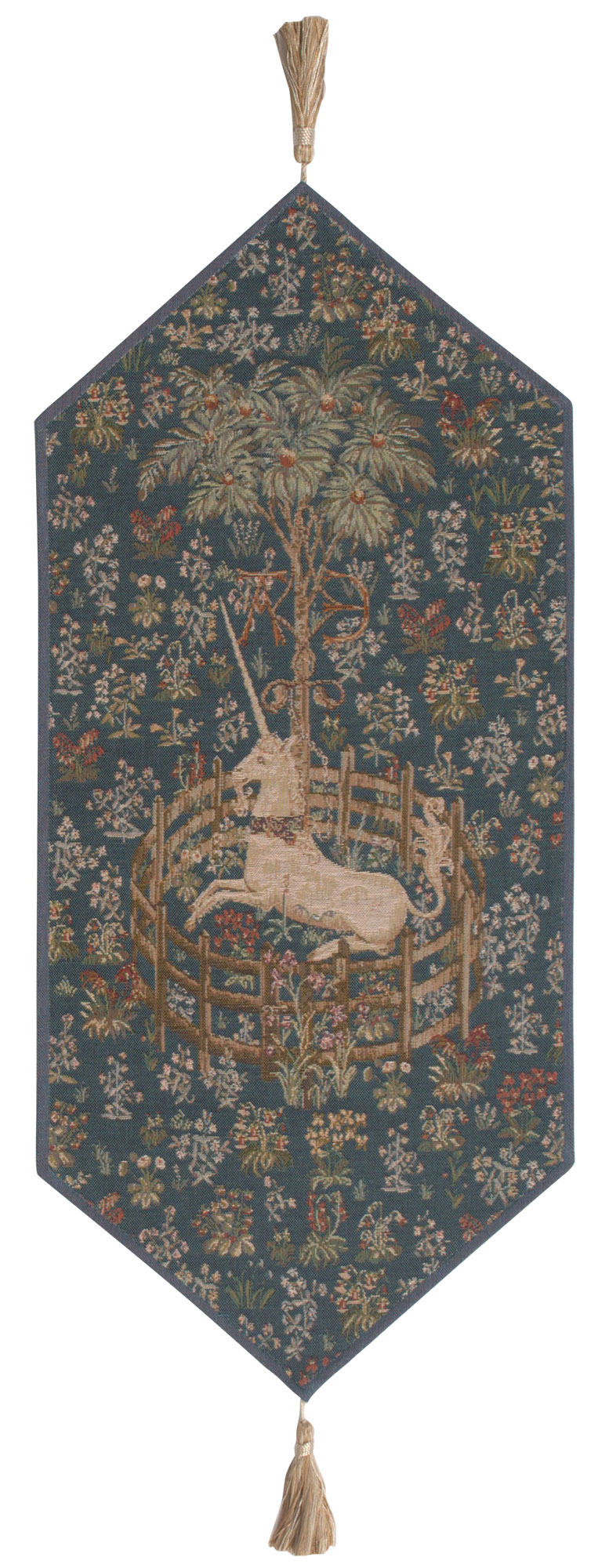 Licorne Captive Bleu Small French Tapestry Jacquard Table Runner