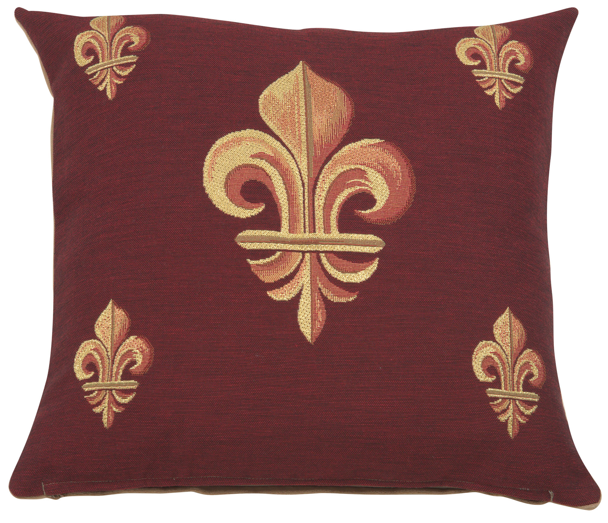 Throw Pillow Cover - Five Fleur de Lys in Red - Tapestry Cushion 19x19 in New