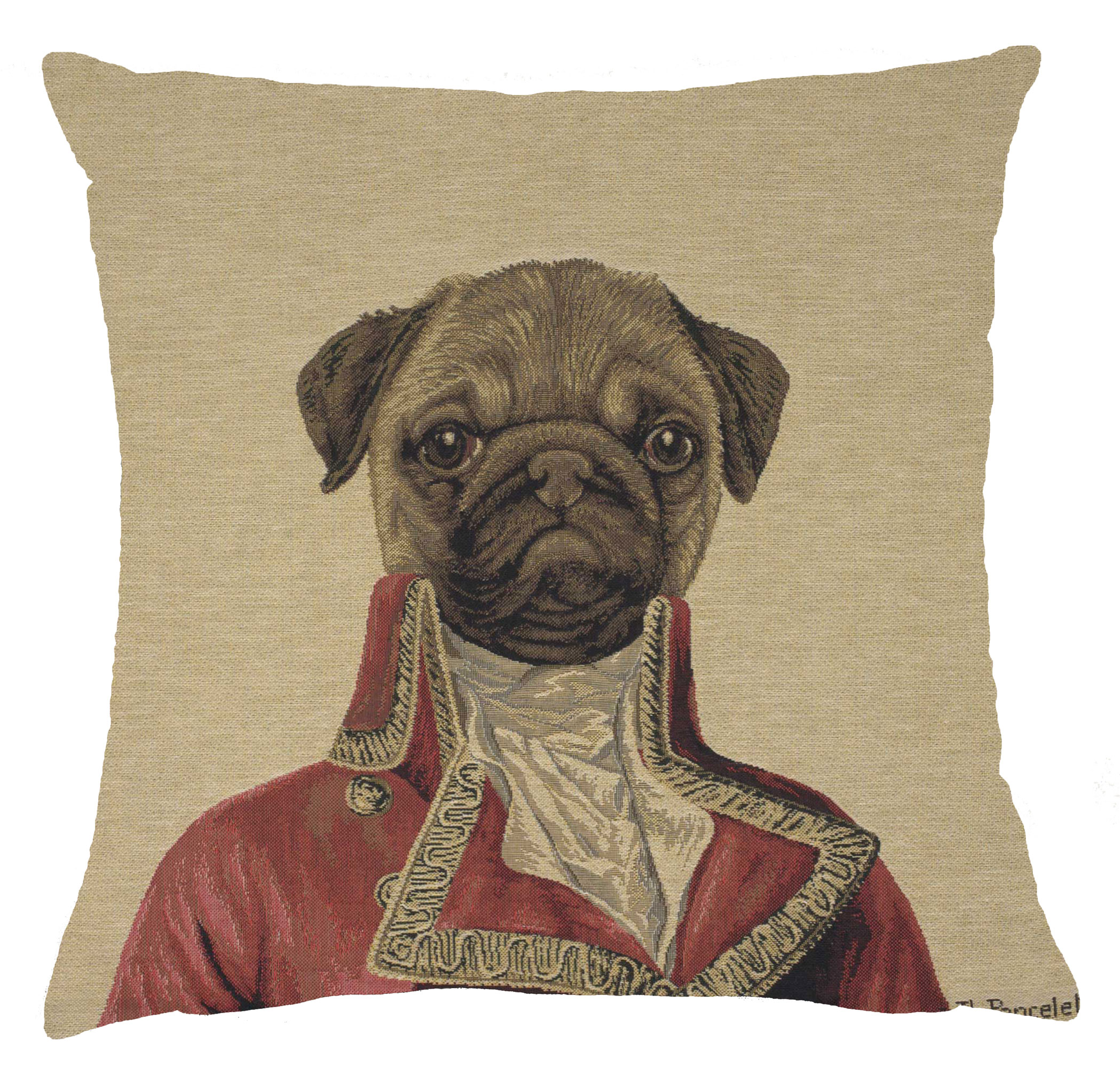 Thierry Poncelet Commodore Pug Dog 18x18 in Jacquard Woven Throw Pillow Cover