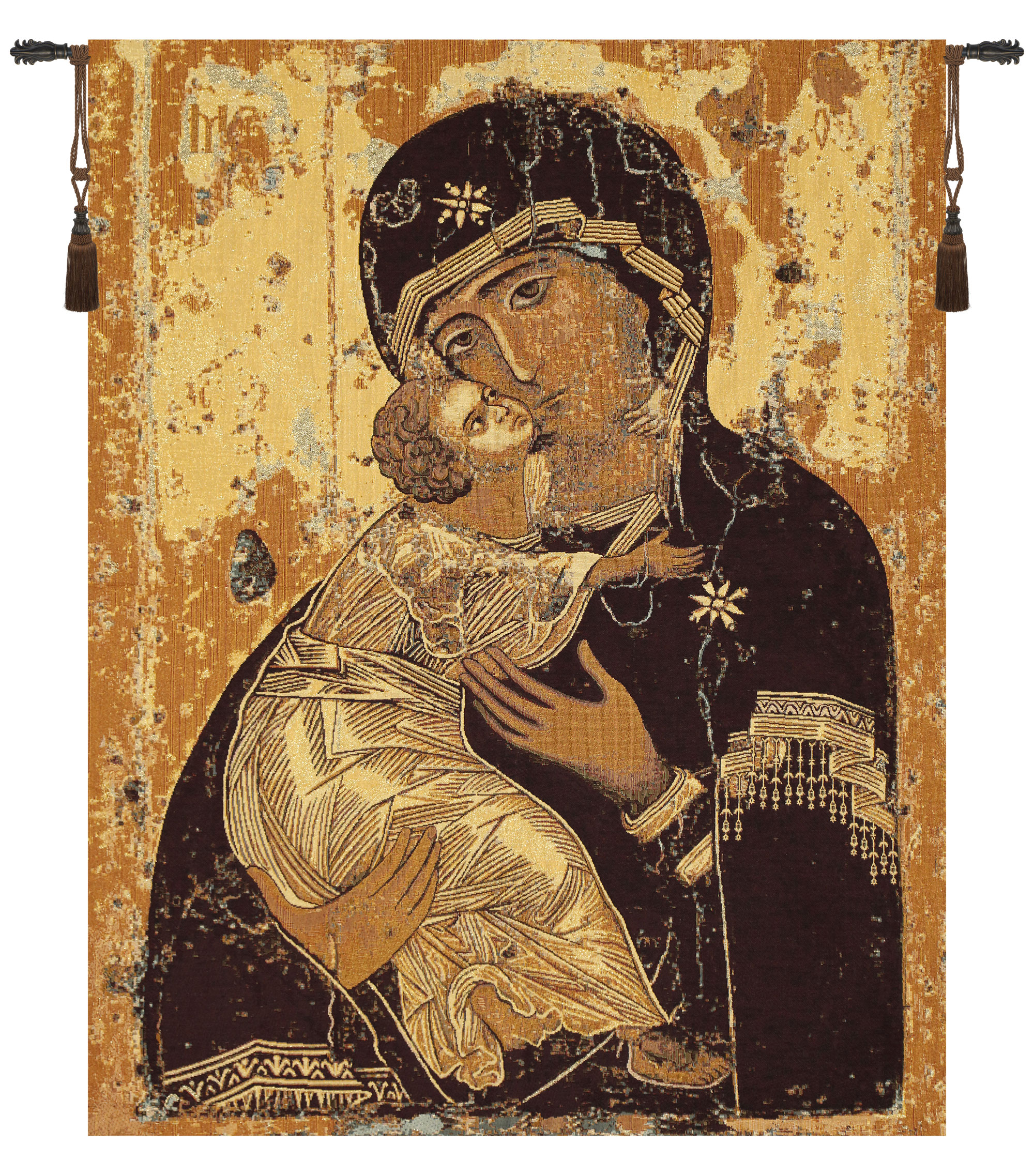 Madonna Di Vladimir Italian Tapestry - Jacquard Woven w/ Gold embellishments