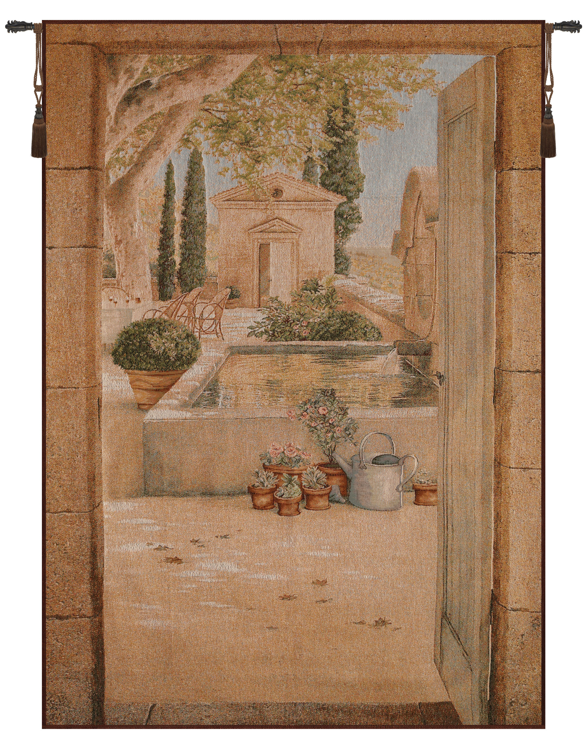 French Tapestry - Terrace in Provence -  58x42 in Jacquard Woven in France NEW