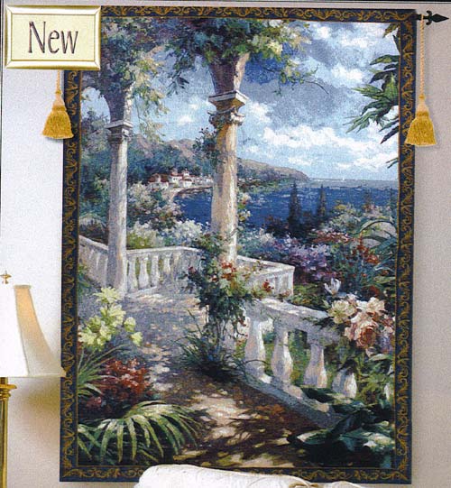 Seaside Terrace Fine French Tapestry - Wall Art Hanging -Home Décor- 80x56 Inch