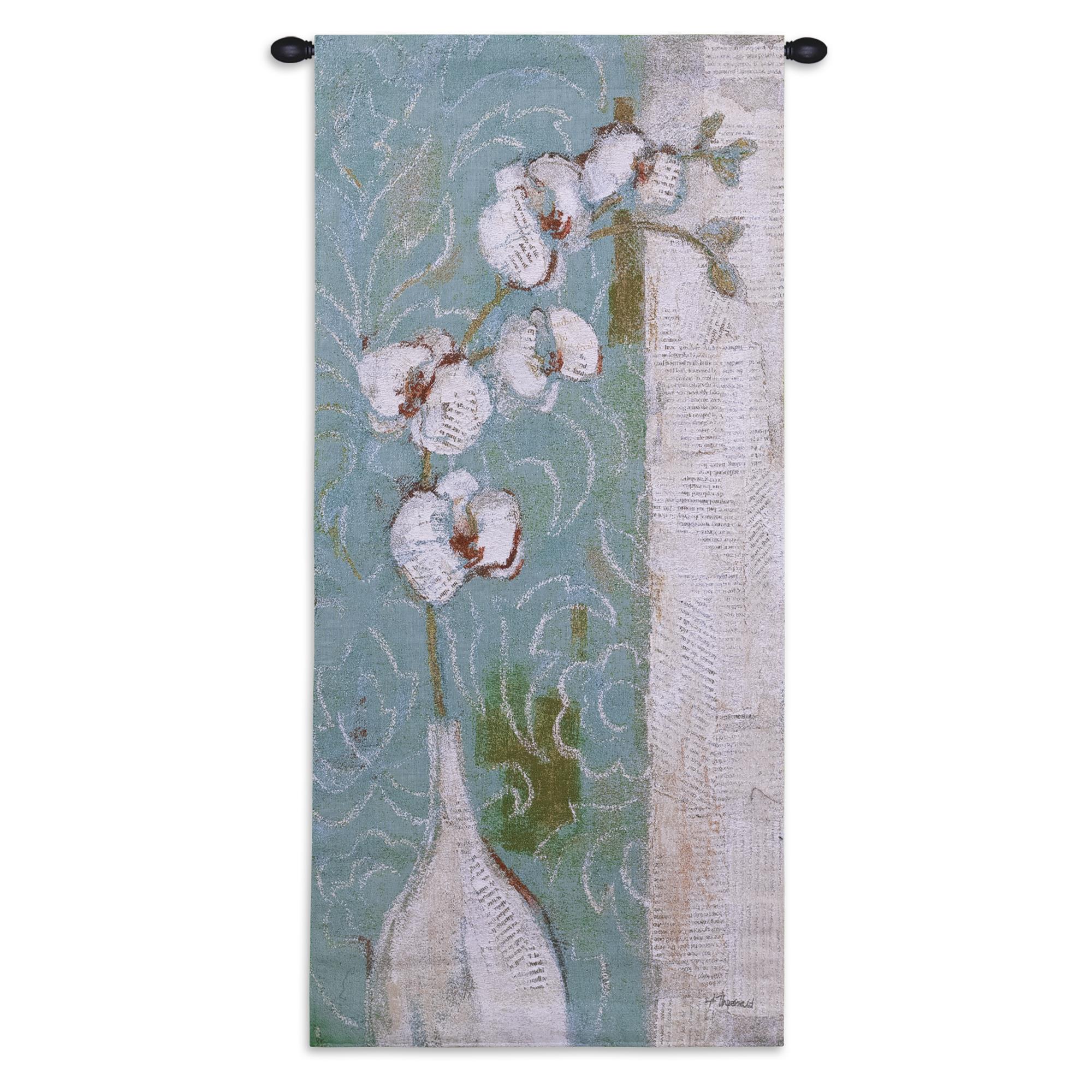 Florette Bleu Leather Applique North American Made Contemporary Wall Tapestry