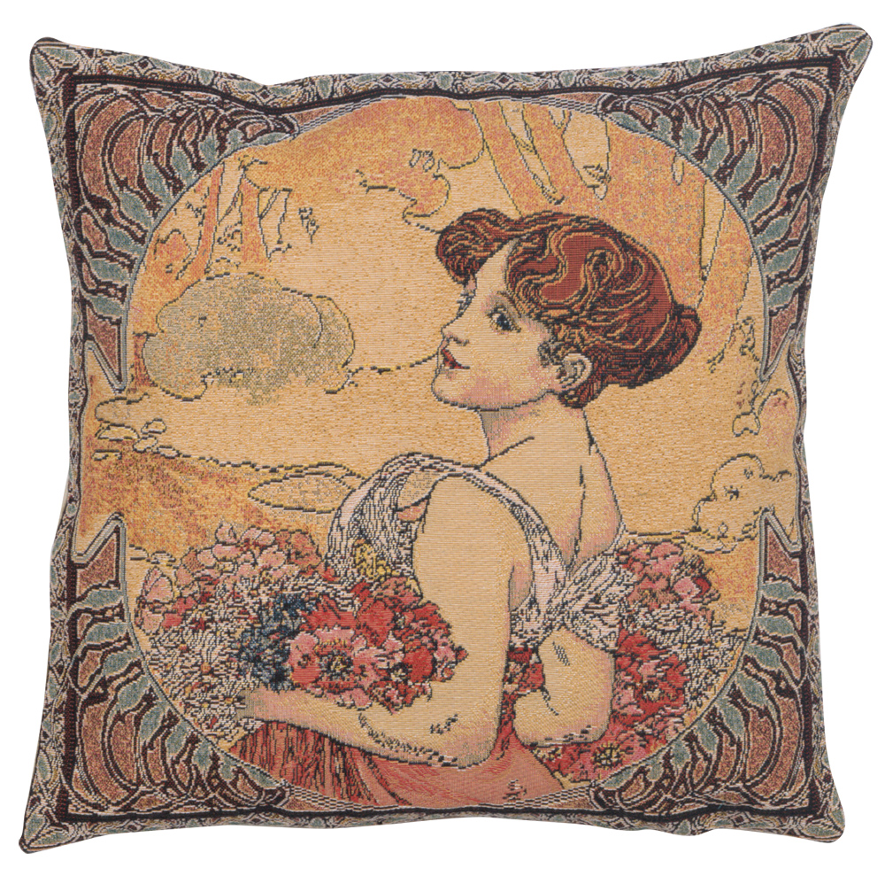 Alphonse Mucha II Summer Decorative Cushion Cover Throw Pillow Case 18x18 Cotton