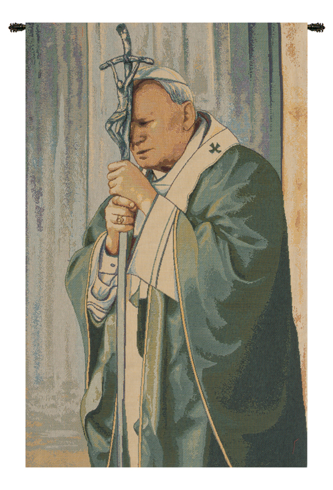 Pope John Paul II Religious Papal Italian Tapestry Wall Art Hanging 24x17 inch