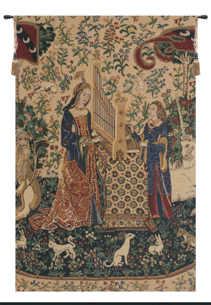 Lady and the Organ Beige Medieval Unicorn Belgian Tapestry Wall Art Hanging New