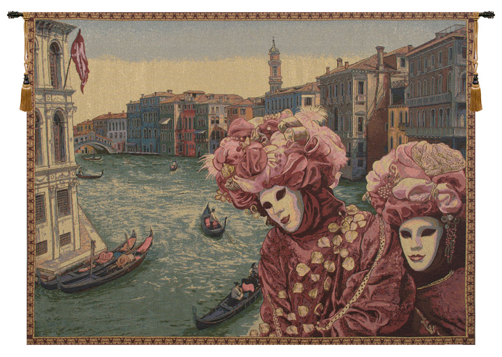 View with Masks Italian Tapestry Wall Art Hanging For Home Decor (New)