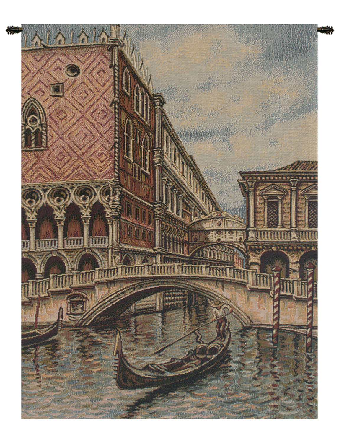 Venice II Italian Tapestry Wall Hanging Woven in Italy, Landscape Lake Scenery