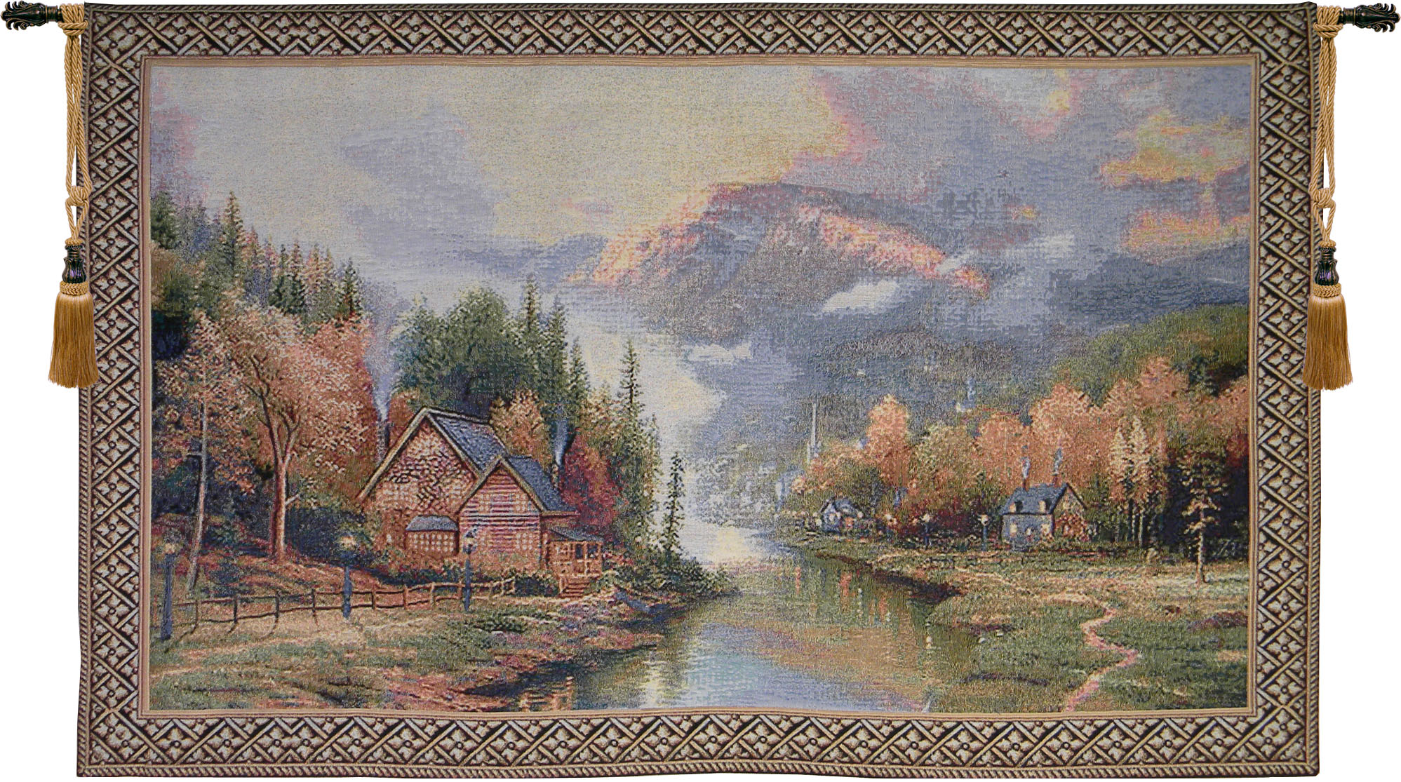 Misty Mountain Cabins Tapestry - Wall Art Hanging For Home Decor - 34x53 Inch