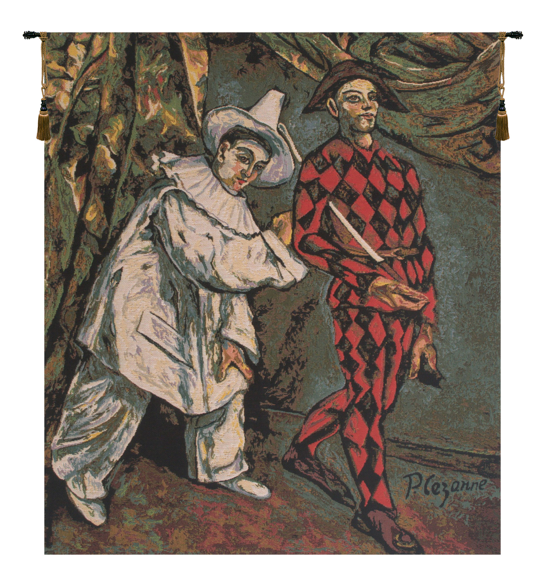 Pierrot and Harlequin European Tapestry - Wall Art Hanging Decor - 23x19 Inch