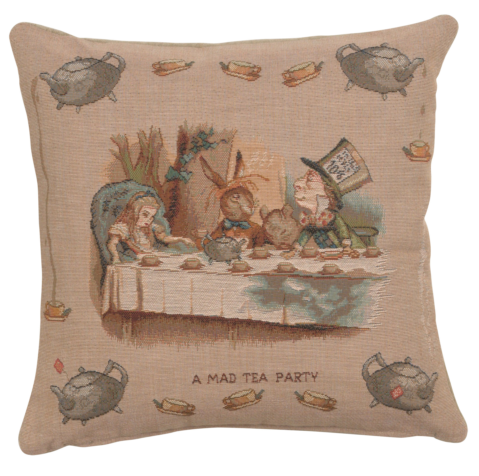Throw Pillow Cover – Alice in Wonderland Tea Party - Tapestry Cushion 14x14 in