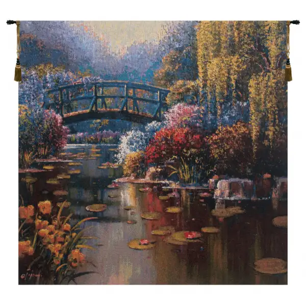 Giverny Pond I Belgian Tapestry Wall Hanging - 38 in. x 38 in.  Cotton/Wool/Polyester by Robert Pejman